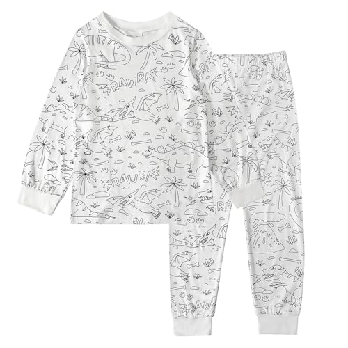 Funny DIY Hand Painted Homewear Set Color Your Own Pajamas You Can Color with Markers Cartoon Sets Black White 2-9T2