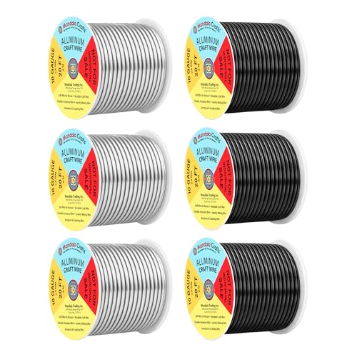 Image of Mandala Crafts 10 Gauge Silver Tone Black Anodized Aluminum Craft Wire | 120 FT, Colored, Flexible, Bendable for Bonsai Armature Sculpting Wire Wrapping Jewelry Making, Weather & Tarnish Resistant