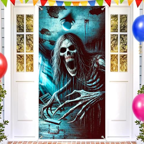 Image of BlissYard Halloween Door Cover Shadow Ghoul Boo 35x71 Inch Polyester | Door Banner, Wall Hanging | Shadow Ghoul Entry Decor, Boo Party Backdrop | Porch, Hallway, Photo Area (Spooky Art)