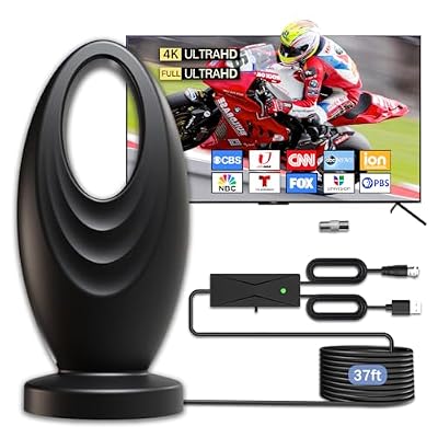 2026 TV Antenna for Smart TV and Old TV, 2800+ Miles Range HD Digital TV Antenna Indoor with 360° Signal Strongest Booster, Supports Local Channels 1080P 4K Reception for Home, RV, Camping (37ft)