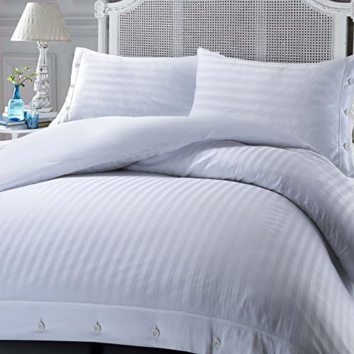 Nimsay Home Soft Touch Hotel Quality Non-Iron 100% Egyptian Cotton Sateen Satin Stripe Duvet Cover Set - White - Double