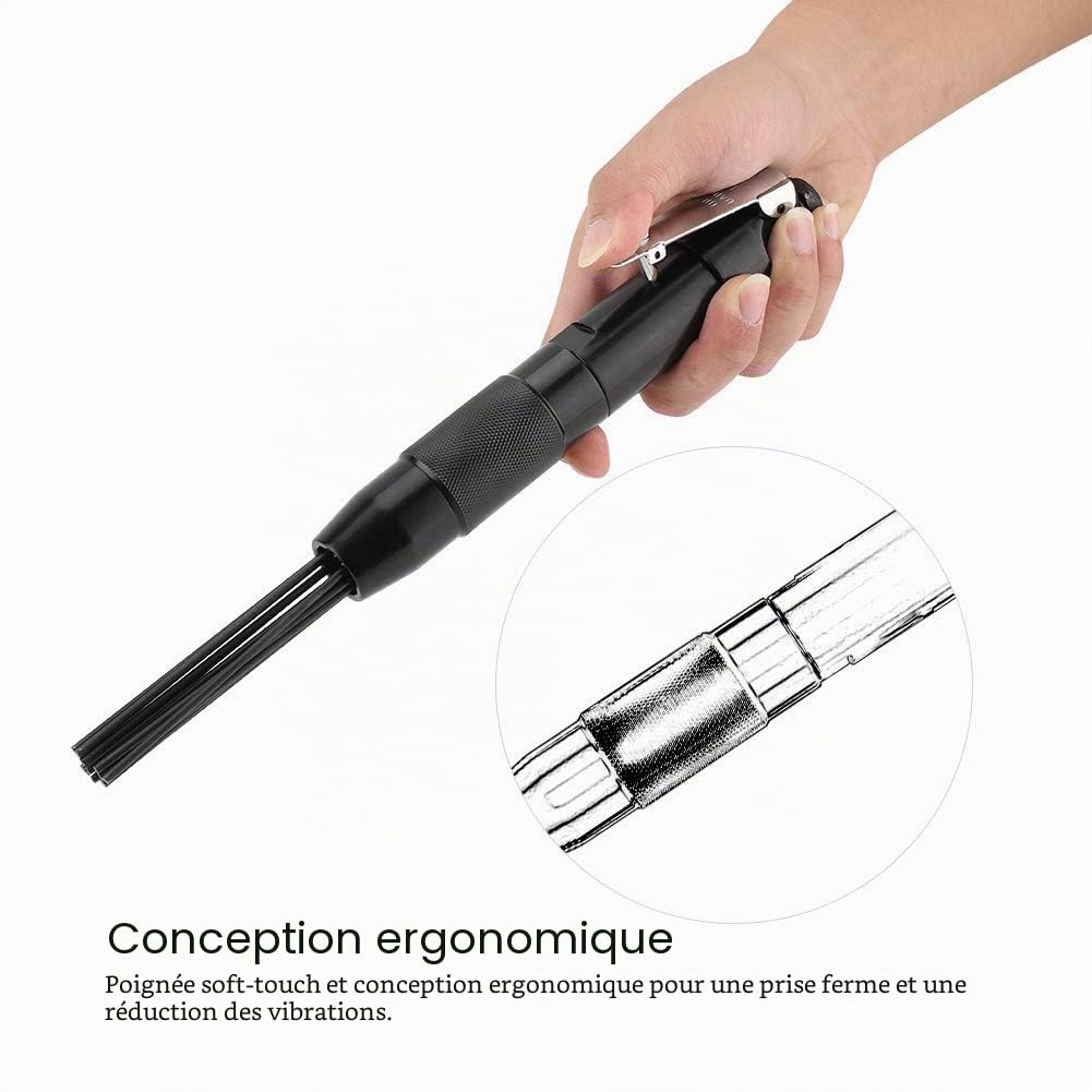 Pistolet à Aiguilles Pneumatique en Acier au Carbone, 12 Aiguilles, 4400 tr/min, 90 PSI, 1/4", Noir, 32,5 cm, Élimination de Rouille