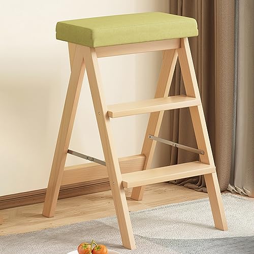 Escalera plegable portátil de 4 escalones con diseño de taburete convertible de madera 2
