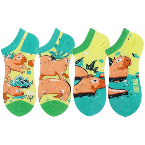 Image of 2 Pairs Funny Cartoon Animal Print Cotton Ankle Socks for Women Teens