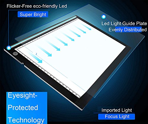 Ultra-Thin Portable LED Light Box Tracer USB Power Cable Dimmable Brightness Artcraft Tracing Light Pad Light Box for Diamond Paint Artists Drawing Sketching Designing Stencilling (A4)