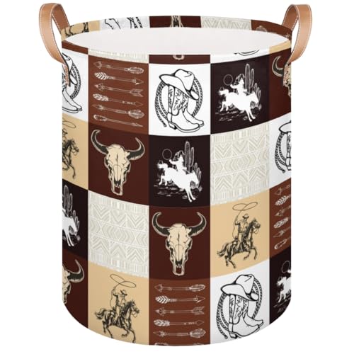 OMFUNS Western Vintage Cowboy Kids Laundry Basket, Cow Skull Nursery