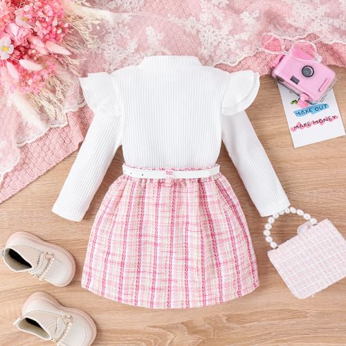 Fernvia WW888-RB8Q-4Q0QWOIO6F-A1 Toddler Baby Girl Fall Winter Clothes Turtleneck Ruffle Knit Pullover Tops Plaid Button Mini Skirts Set 2Pcs Outfits thumb #5