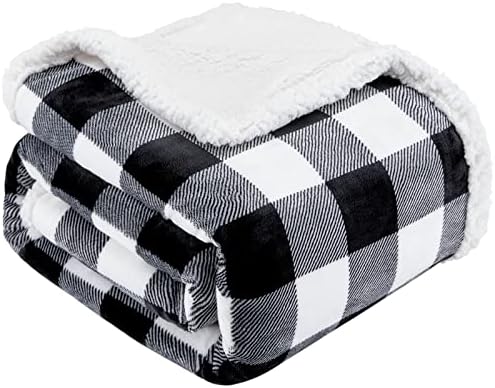 Touchat Sherpa Plaid Throw Blanket, Fuzzy Fluffy Soft Cozy Blanket, Twin Size Plush Fleece Flannel Plush Microfiber Blanket for Couch Bed Sofa (60" X 70", Plaid Black)
