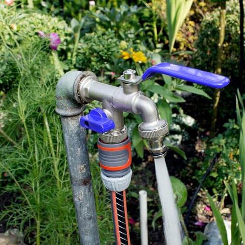 Image of HASTHIP Double Valve Water Tap, Dual Outlet Tap with Divided Valve Control Heavy Duty Zinc Alloy Tap