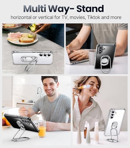 Image of SHIELDS UP for Galaxy S24 FE Back Cover with Stand, Samsung S24 FE Case Clear with Double Ring Holder [Adjustable & Foldable] Shockproof Protective Cover for Samsung Galaxy S24 FE, Clear