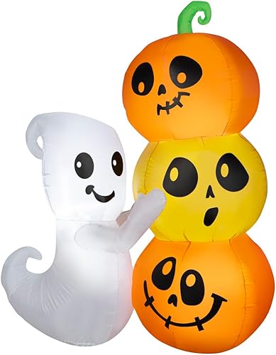 Gemmy Fantasma inflable Airblown con escena de apilamiento de calabaza, 5 pies de alto, multicolor