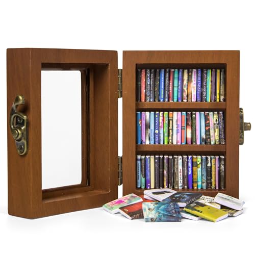 DIIWOODX Anxiety Mini Bookshelf Mini Books with 60PCS Wooden Miniature Book Library for Stress Relief, Home and Office Decor, Unique Gift for Book Lovers - Brown
