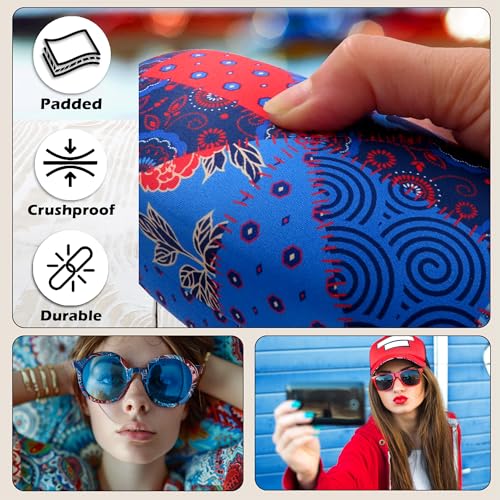 Image of Large Curved Sunglasses Case - Women Hard Shell Glasses Holder - XL Large Eyeglass Case with Pouch &Cloth