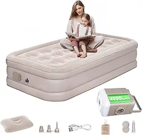 JOYFOX Colchão de Ar Inflável Solteiro 191x98x46cm, Bomba USB Removível, À Prova D'Água, Suporta 300kg, para Camping, Viagens e Casa