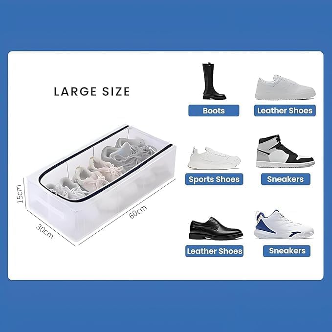 Foldable Shoe Storage Box 24L, Transparent Shoe Storage Organizer with Clear Window, Multipurpose Clothes & Footwear Storage Bag, Collapsible Shoe Rack Box for Wardrobe, Closet & Home Organization 1