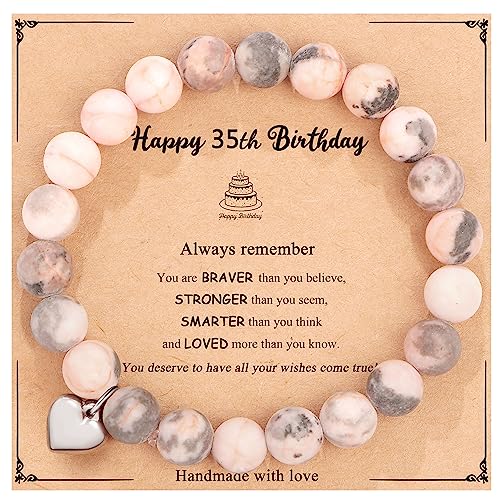 Yiyang Happy 35th Birthday Gifts: Natural Stone Beads Bracelet & Card for Women Turning 35