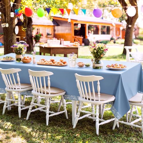 Image of Oudain 4 Pack Cielito Lindo Party Decoration Mexican Tablecloth Disposable Plastic Terracotta Mexican Cielito Lindo Baby Shower Table Decor Wedding Birthday Party Decorations(Floral,Blue)