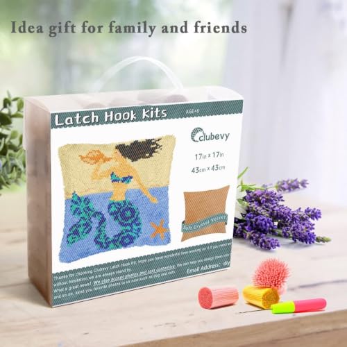 Image of clubevy DIY Latch Hook Kits Pillow Case Embroidery Carpet Set Needlework Pillow Cover Sofa Cushion Cover Craft Kits 17x17 inch (Mermaid)
