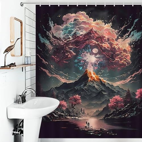 Rideau de douche art japon cerisier en fleurs polyester lavable 152x183cm - 6