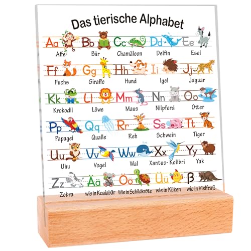 HOWAF Geschenke zur Einschulung Junge Madchen, ABC Acryl Heimat Dekoration Gravierter Schulanfang Deko, Tischdeko Einschulung Deko, Einschulung Geschenk, Schulkind Geschenk, Inhalt Schultute Fullung