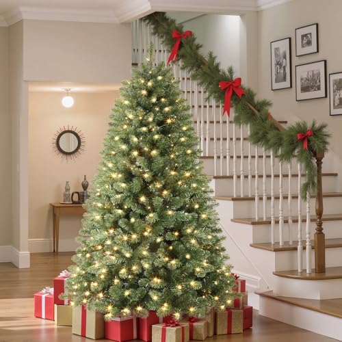 SHareconn 7ft Prelit Premium Artificial Classic Spruce Christmas Tree, 300 Warm White & Color LED...