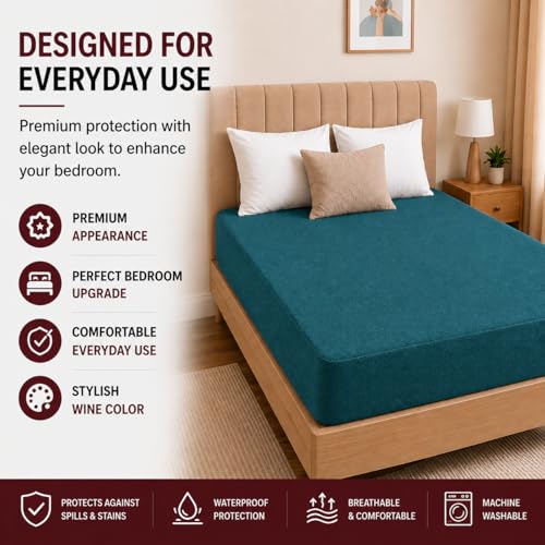Image of Babylee 100% Waterproof King XL 78x72 Inch 6.5x6 Ft Fits Upto 10 Inch Mattress | Premium Terry Cotton Breathable Bed Protector | Mattress Cover for Double Bed | Teal