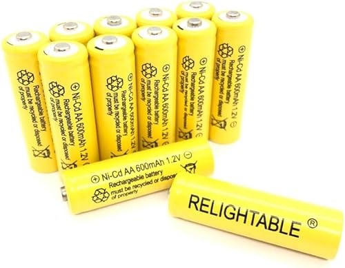 AA tamaño NiCd AA 600mAh 1.2V baterías recargables para lámpara solar luz solar (12-PCS 600mAh amarillo)
