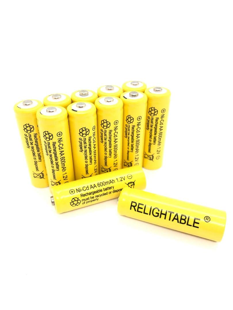 RELIGHTABLE AA Size NiCd AA 600mAh 1.2V Rechargeable Batteries for Solar Lamp Solar Light (12-PCS 600mAh Yellow)