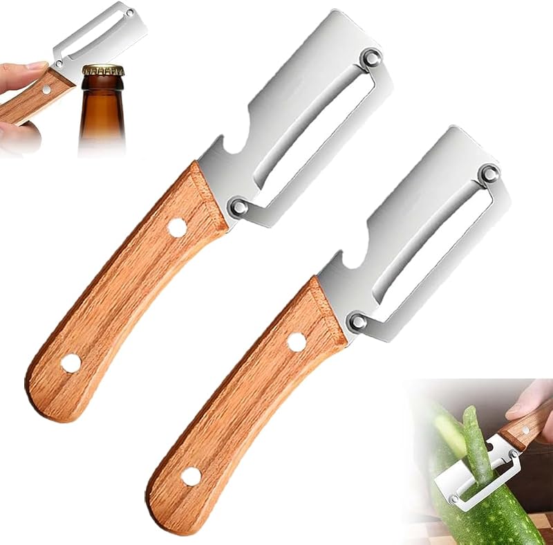 Pelador Verduras Multifunción, Nuevo 2 en 1 para Cocina Hoja Acero Inoxidable Ultraafilada Pelador Profesional, Pelar Patatas, Zanahorias Abrir Botellas Vino Sin Esfuerzo (2 Pack)