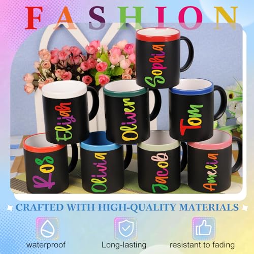 Image of Humyoun 6 Sheets UV DTF Cup Wrap Name Stickers for Water Bottles Waterproof Custom Vinyl Decals Personalized Lettering Gift Stickers for 14-40oz Tumbler Cups Mugs DIY Craft (Multicolor)