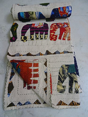 Tribal Asian Textiles Indian Kantha Elephant Patchwork Quilt, Home DÃ©cor Kantha Bedspread, Bed Cover Reversible Throw Quilt, 60x90 Inch.