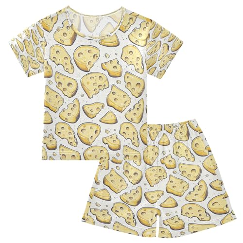 Pajama Sets Short Sleeve Cartoon Cheese Slices Pattern Soft Cotton Summer Sleepwear 2 Piece PJS Size 5-14T