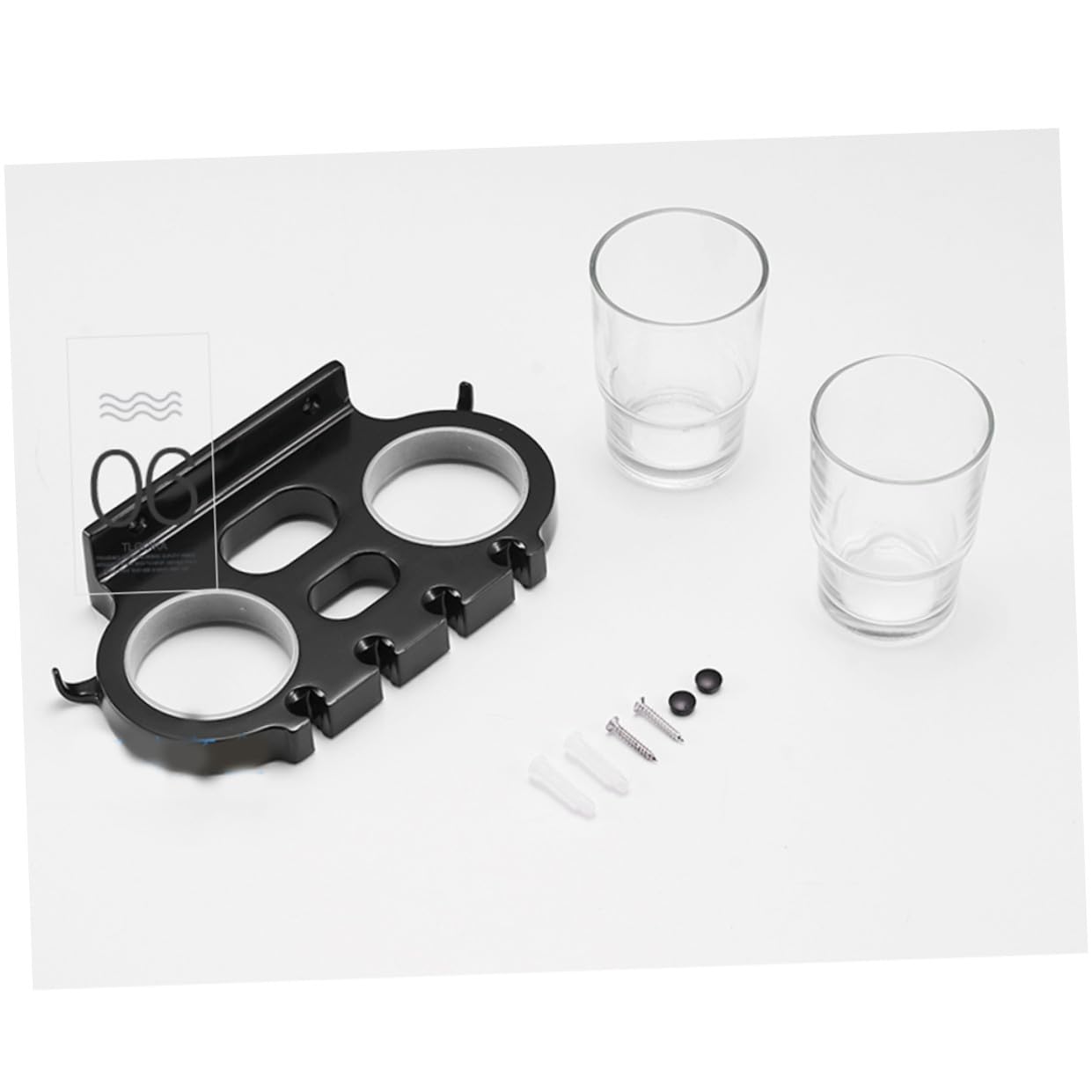 PLAFOPE Porta Cepillos de Dientes sin Taladro de Aluminio Soporte Doble con Vasos y Ganchos para Baño Antióxido Fácil Instalación Diseño Compacto Negro