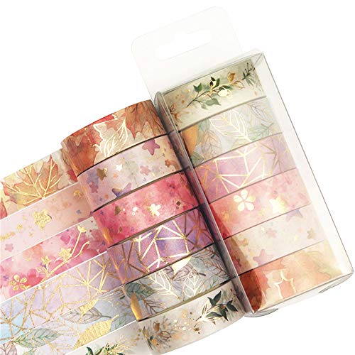 YUBBAEX Floral Gold Washi Tape Set 6 Rolls VSCO Foil Masking Tape Decorative for Arts, DIY Crafts, Journal Supplies, Planners, Scrapbook, Card/Gift Wrapping -15mm- (Romantic Flowers) - Thumbnail 2