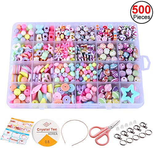 Sasairy Abalorios Plástico Abalorios Cuentas DIY Kit Hacer Pulsera y Collar Juguetes Educativos para Niños (Colorido)