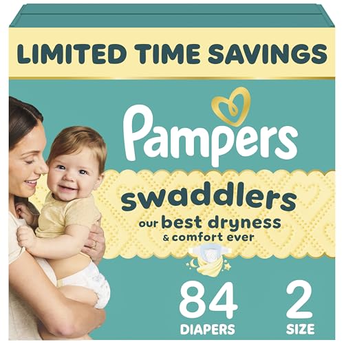 Image of Pampers Swaddlers Diapers, Size 2 (10-22 lbs), 84 Count, Absorbent, Keeps Baby Dry and Comfortable, Skin Safe Disposable Baby Diaper (Packaging May Vary)