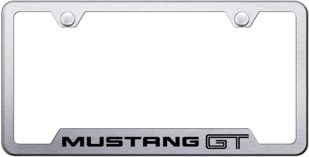 Automotive Gold Laser Etched Brushed Mustang GT Cut-Out Frame