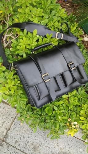 Hakiki Dana Derisi El Dikişli Deri Evrak Çantası, Omuz Askılı, Çok Gözlü, 35x26x9 cm, Laptop ve Tablet için İdeal,siyah,kahve,taba carzy renk seçenekleriyle, (Siyah Dana Derisi, 35X26X9cm) - Görsel 6