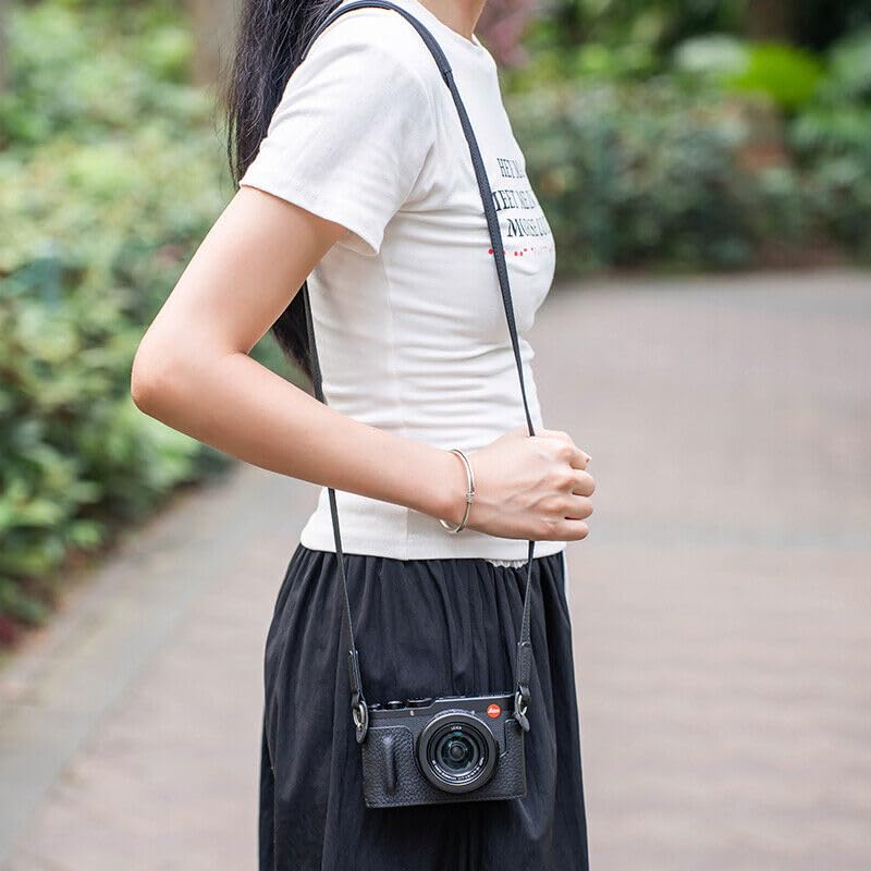 Genuine Leather Camera Half Case with Handle Grip for D-LUX8 Protect Cover (Black Case + Strap Kit)