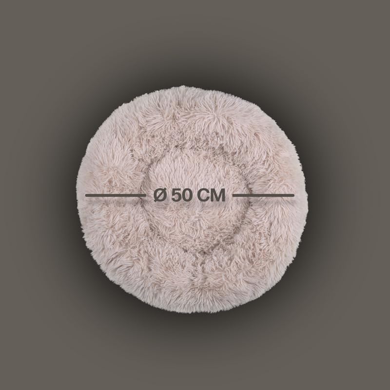 Bestlivings Haustierbett Fluffy Ø50cm (Beige) L - Hundekissen rund flauschig, Öko-Tex, rutschfest und waschbar - Hundebett Katzenbett Hunde & Katzen