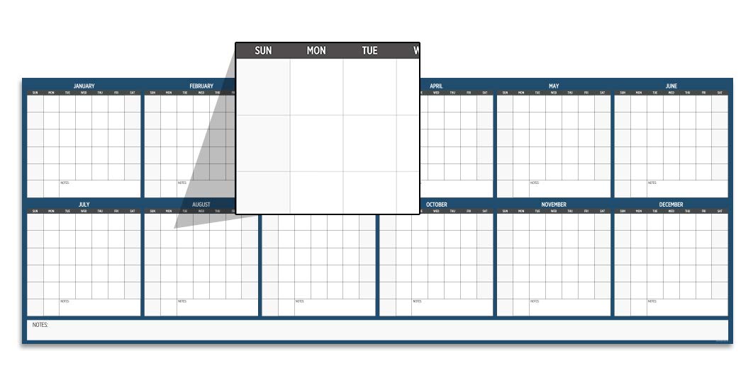 Large Dry Erase Wall Calendar 36" x 96" Undated Blank 2022 Reusable