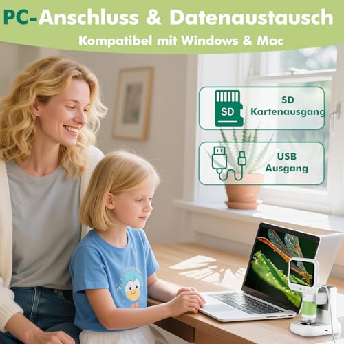 OUTACT Digital Microscope for Kids, Mikroskop Handy mit 8 Einstellbaren LED Licht, Digital Mikroskop mit 4,3 IPS Bildschirm 1000X Zoom,UnterstüTzt Foto und Videofunktionen, für Geburtstagsgeschenke