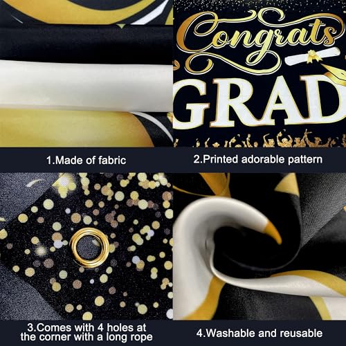 Image of Congrats Grad Banner - 72x44 Inch, Congratulations Banner Class of 2026, Black and Gold Graduation Decorations 2026 Graduation Banner for Graduation Party Decorations, Graduation Backdrop, KatchOn