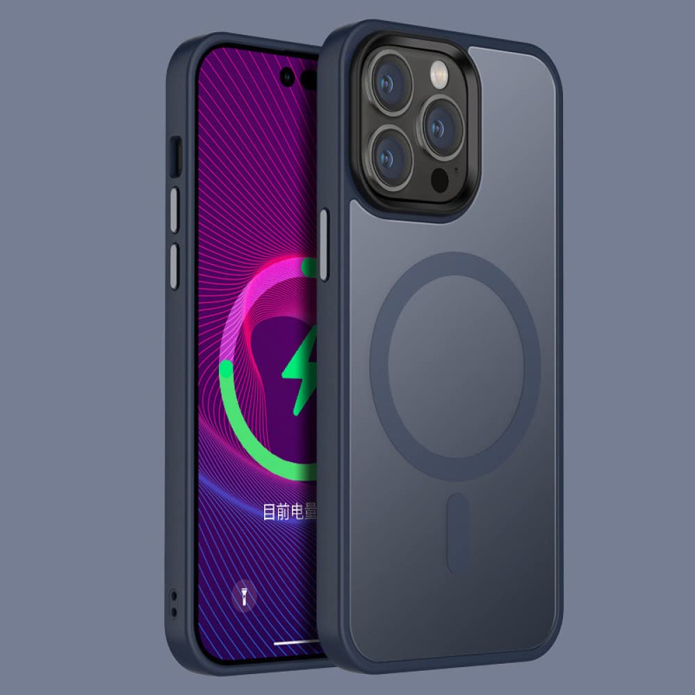 Coque magnétique pour iPhone 14 Pro Max bleue compatible avec charge Magsafing