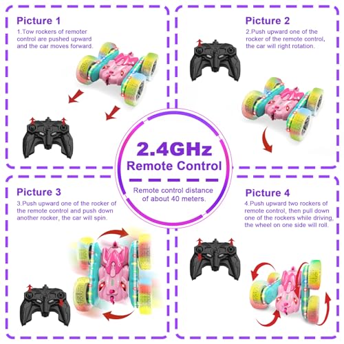 seveclotree Coche Teledirigido Niños 3 4 5 6 años,4WD 2.4GHz Rosa RC Coche Radiocontrol,Regalo Niña 3-12 Años Juegos Niños 3-10 Años Niños Juegos Exterior Niñas y Niños - imagen 3