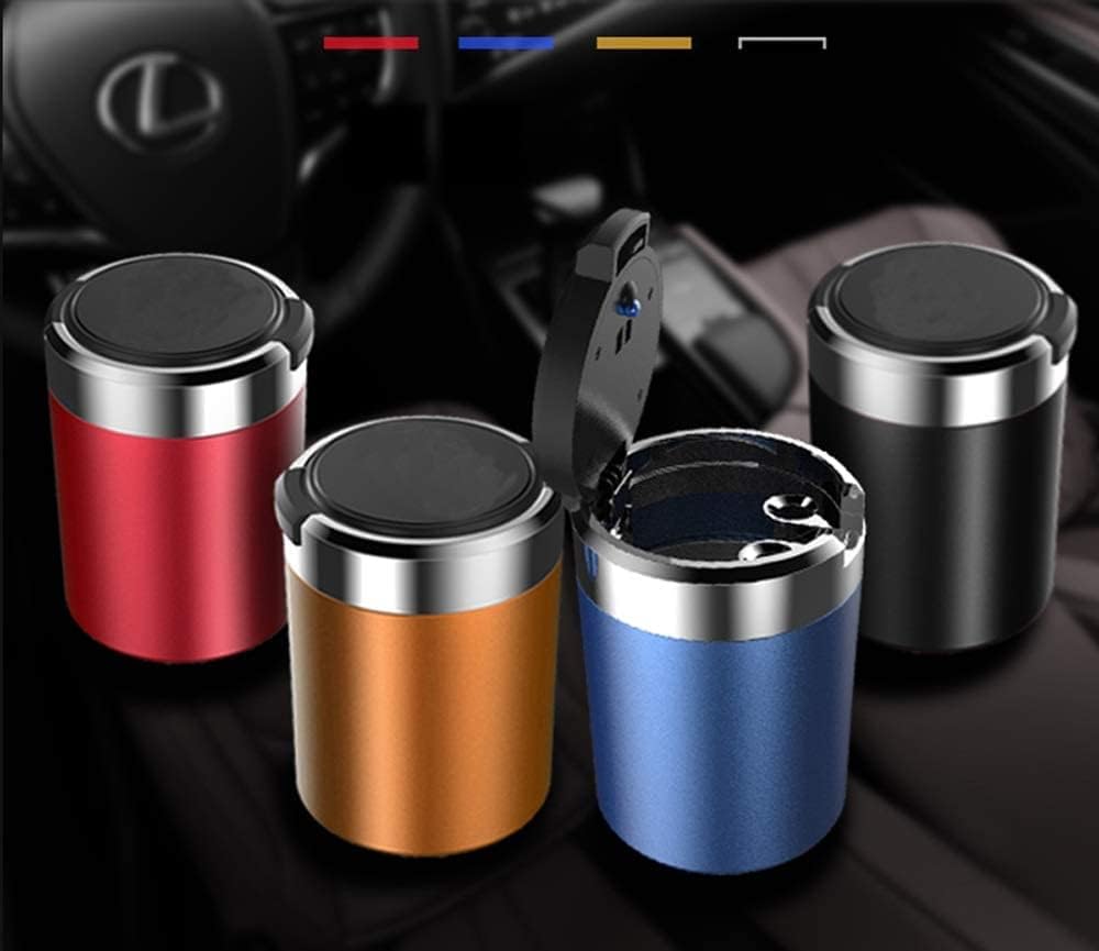Ashtrays Creative Car with Multi-Function Ashtray Hanging with Cover Car Universal Personality Car Ashtray 7.2X10X6.5cm(Color:Gold)