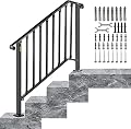 Happybuy Handrail Picket #3 Fits 3 or 4 Steps Matte Black Stair Rail Wrought Iron Handrail with Installation Kit Hand Rails