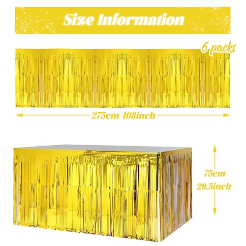 6 PCS Golden Metallic Foil Fringe Tinsel Table Skirts 9 Feet x 29.5 Inch by BEAIMUXI - Used condition - Image 2