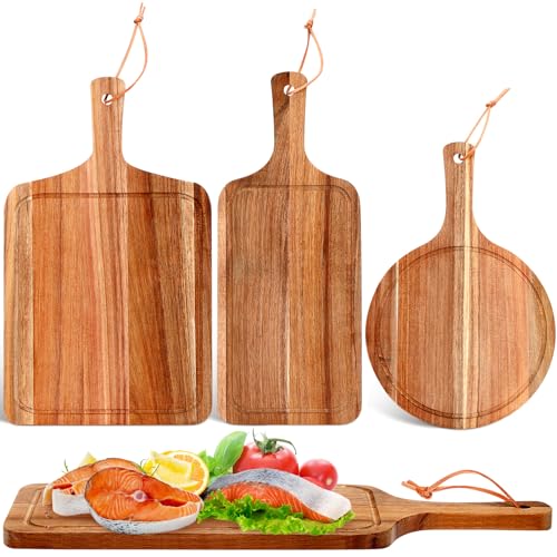 Set 3 Pcs Tabla de Cortar de Madera Acacia con Mango miniatura 1