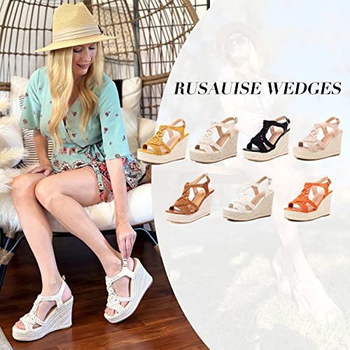 Rusauise Espadrille Wedge Sandals For Women Comfortable Strappy Platform Sandals Casual Summer Shoes #TOP1